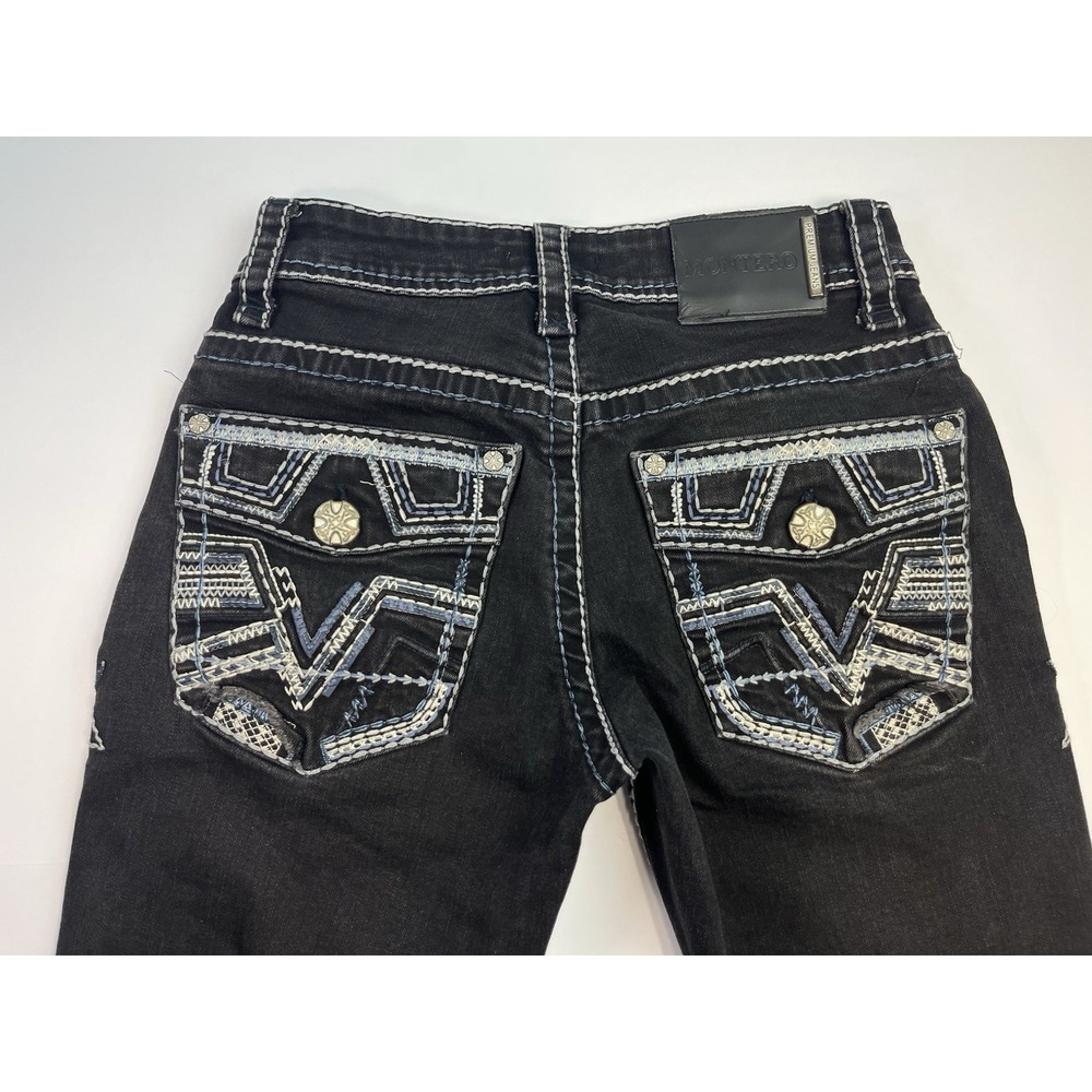 Montero Jeans Womens 28x30 Black Low Rise Straight Embroidered Western Y2K Rodeo